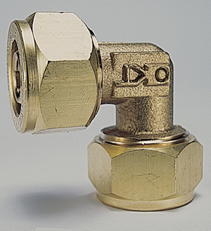 Close-up of a Kitec plumbing brass compression fitting