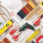 Collage of building materials and tools for how to hire a contractor for home renovations